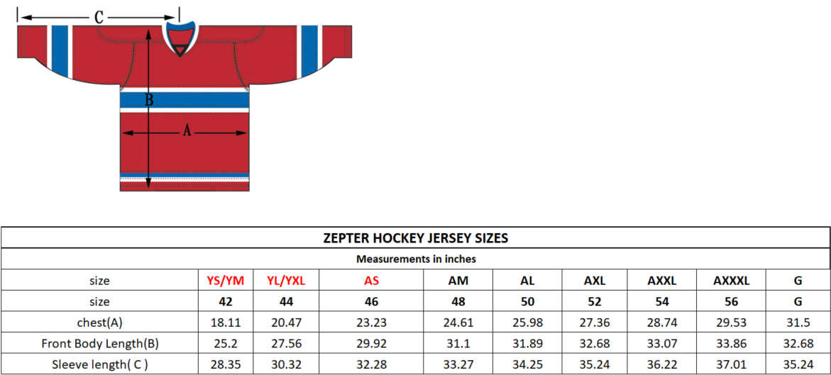 nhl authentic jersey size chart